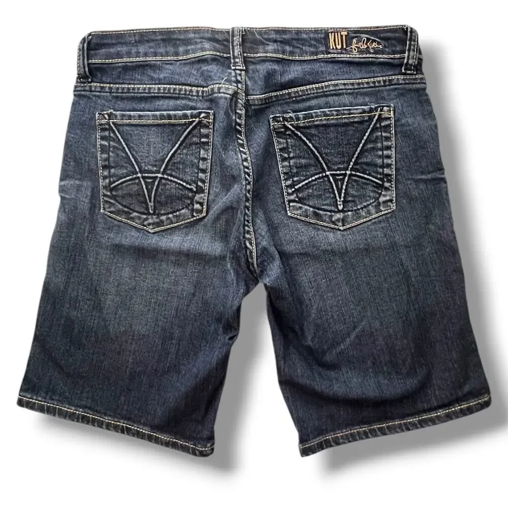 Kut from the Kloth Denim Stretch Distressed Long Bermuda Shorts Size 2